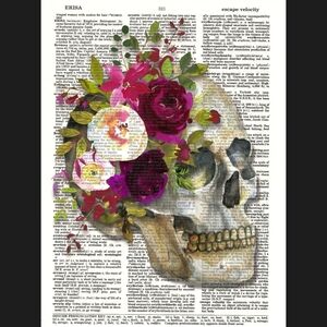 Gothic Skull Roses Vintage Dictionary Art Print